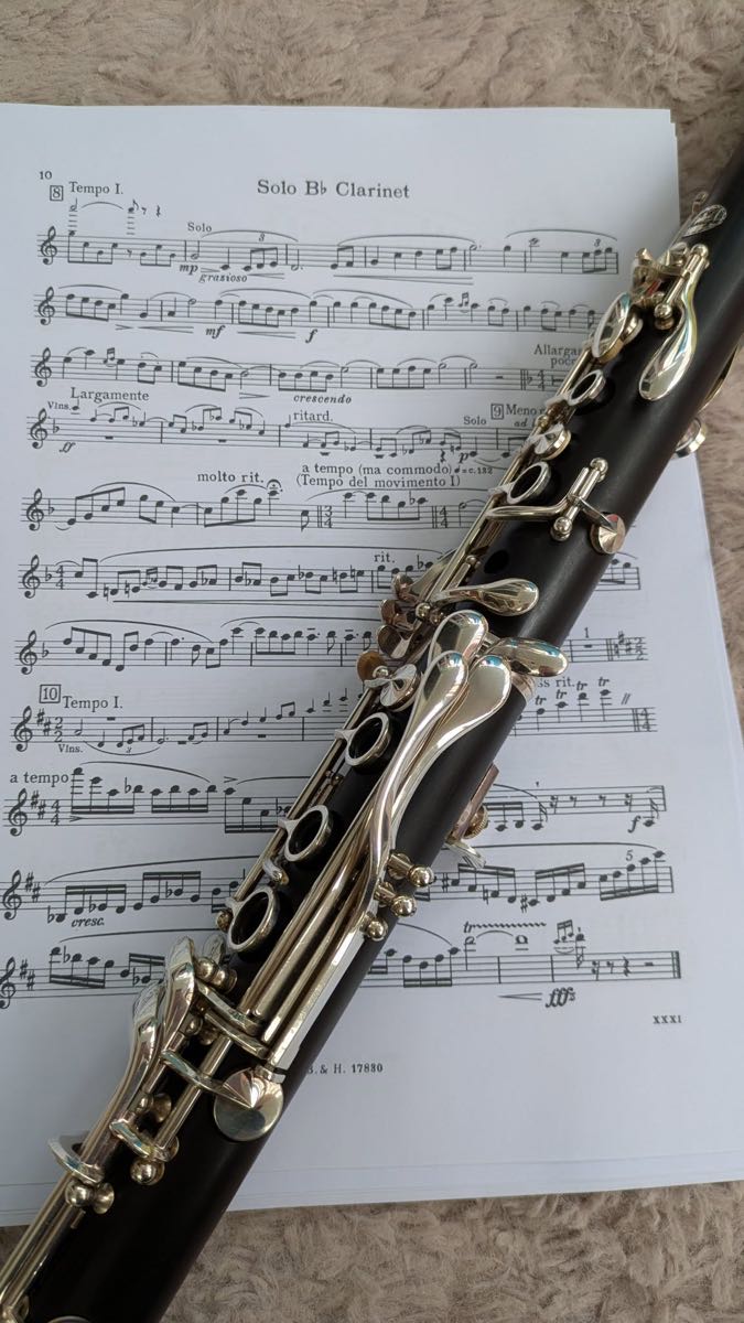 Clarinet resting on Solo Bb Clarinet sheet music